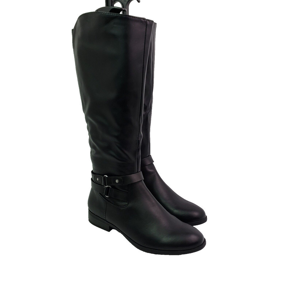 Style And Co Womens Size 5 Black Kindell Faux Leather Round Toe Riding Boots